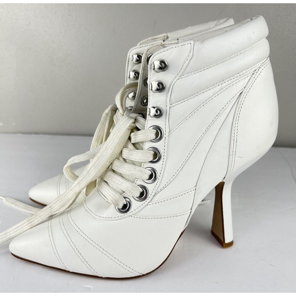 Gianni Bini Jarret Women Ankle Boots Heeled Lace Up Pointed Toe White Size 8